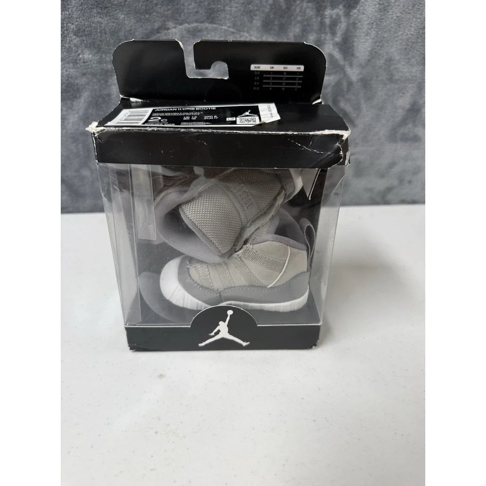 NIKE AIR JORDAN 11 CRIB BOTTIE SHOES INFANT SIZE 2C MEDIUM GREY C16165 005 NWB